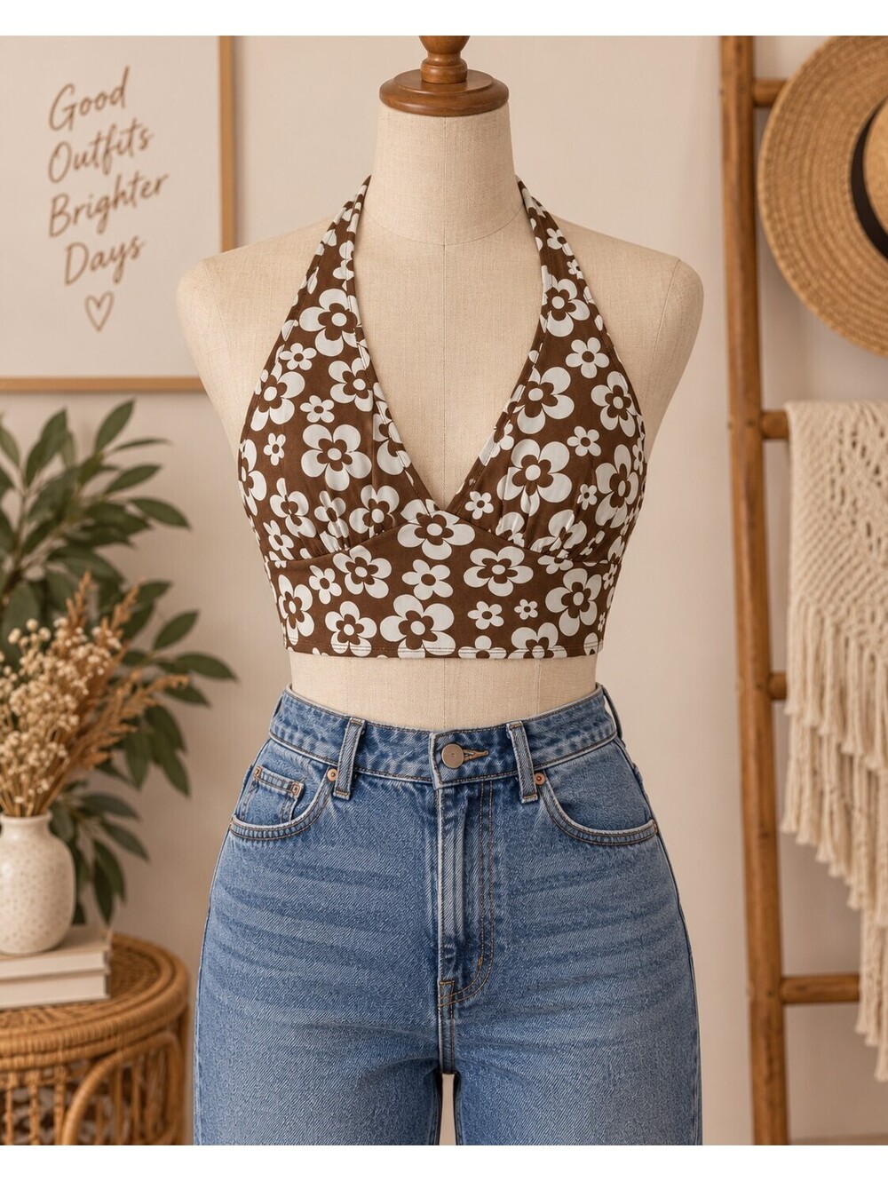 Altar'd state halter top burnt orange with white flowers